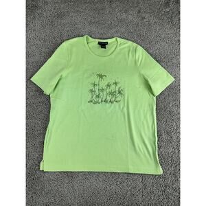 Morgan Cole Shirt Womens Large Green Rhinestone Palm Tree Ramie Blend Ladies